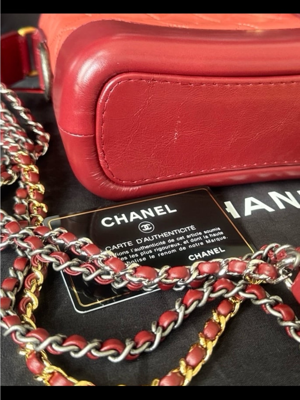 CHANEL Red Quilted Leather Crossbody with CC Charm and Chain Strap - Picture 8 of 13